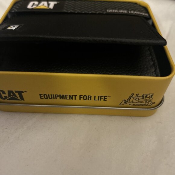 CAT caterpillar men’s black leather trifold wallet w/RFID protection shield Tin - Picture 5 of 15